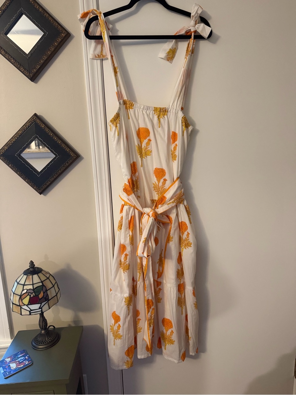 Victoria Dunn White Dress with Orange Floral Print